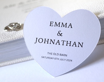 Personalised Wedding Coasters, Custom Surname, Date & Venue, Circle or Heart Shape, Thick Premium Cardstock