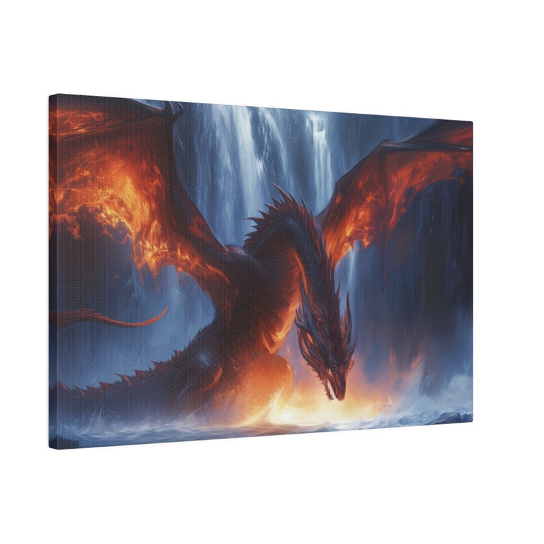 Epic Fire Dragon Poster Download Red & Black Fantasy Creature, Ideal for Canvas Print or Tech