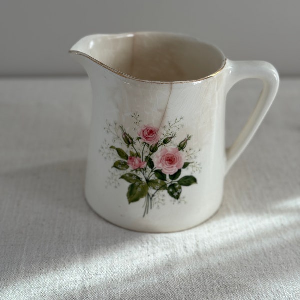 Pink Rose Floral Gold Rimmed Pitcher/ Jug/ Vase