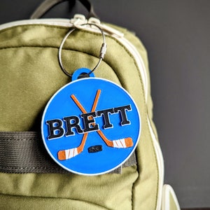 Personalized Hockey Keychain  - Ideal Team Gift With Customized Premium Double Sided 3D  Name / Bag Tag Accessory