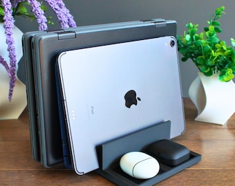 Laptop Dock / Charging Stand - Space Saving Desk Organizer, Multi Device Desktop Holder