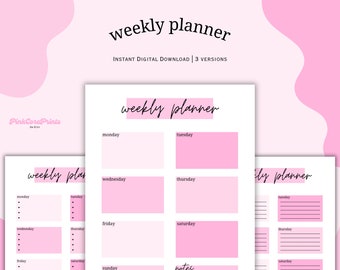 Planificador Semanal Rosa Digital, Organizador Semanal, Lista de Tareas, Tareas Semanales, Tareas Semanales / Descarga Instantánea