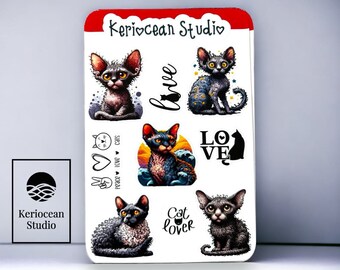 Devon Rex Sticker Sheet | Cute Scrapbooking Stickers | Planner Stickers | Stationary Stickers | Devon Rex Journal Stickers