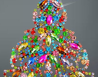 Vibrant Multi Colored Vintage Christmas Bohemian Jewelry Deco Christmas Decor Christmas Tree Gift For Her Holiday Teachers Crystal Table