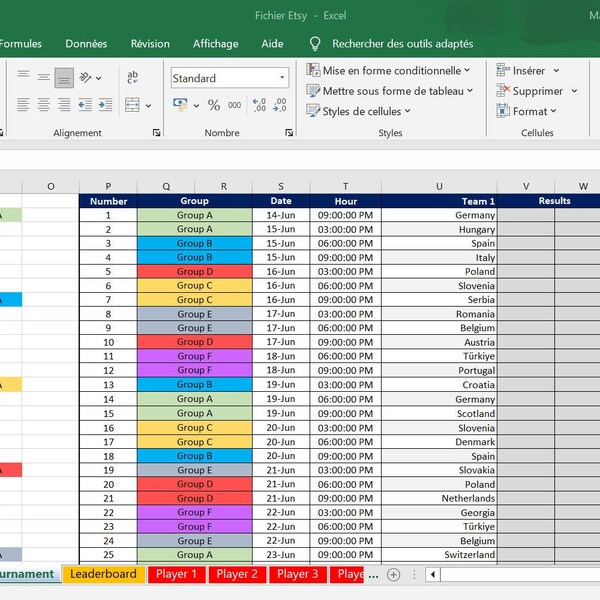 Fußball-Vorhersagetabelle für die Fußball-Europameisterschaft 2024 – Excel-Datei zum Herunterladen – Minispiel