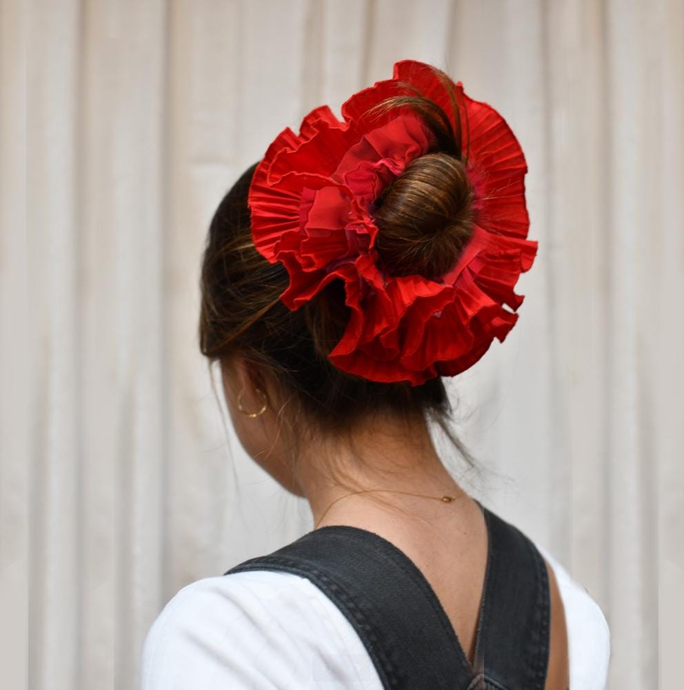 Cute Red Ruffled Festival Srunchie, Chic Red Hair Scrunchies, Scrunchy Flamenco Women, Summer Huge Scrunchie, Gift Girlfriend, Gifts for her