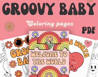 Páginas para colorear de bebés maravillosos / Actividad de baby shower / Bienvenida a un nuevo hermano / Coloración para niños / Impresión de estilo retro en casa / PDF para colorear para adultos