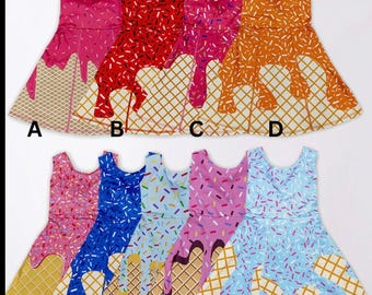 Vestido de helado con forma de cono de waffle para niña / Vestido de verano con diseño de helado / Conjunto de boutique para niña pequeña / Conjunto de cumpleaños