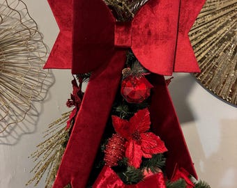 Noeud de Noël en velours rouge, décoration pour arbre réutilisable faite main