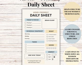 ADHD Daily Routine Planner | Printable PDF | Focus Sheet for Adults ...