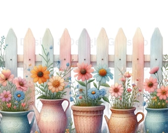 Watercolor Wildflower Pots Clipart: Whimsical PNG Set (Digital Download)