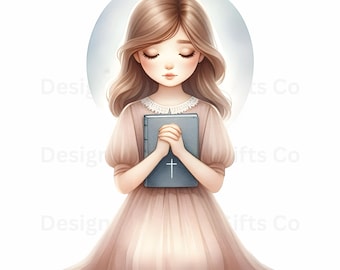 Watercolor Praying Girl Clipart: Christian Faith Art (PNGs)