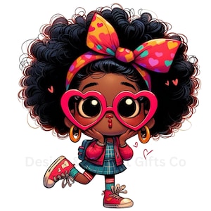 Quirky Girl Clipart Pack, Cute Whimsical Black Girls, 10 PNGs Watercolor Quirky Girls Clipart, 300 DPI, Printable Instant High Quality PNGs