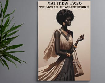 Black Woman Christian Wall Art, Matthew 19:26 Bible Verse (Digital Download)