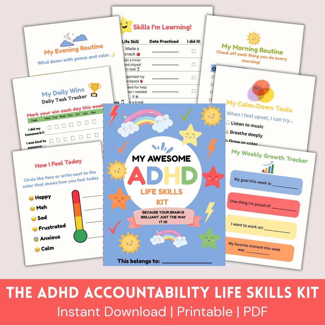 ADHD Life Skills Kit for Kids: Routine Tracker, Mood Check-in (PDF ...