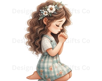 Watercolor Praying Girl Clipart: Christian PNG Bundle (Digital Download)