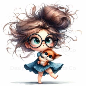 Pack de 10 cliparts filles et animaux de compagnie insolites personnage de dessin animé mignon PNGs Artisanat et autocollants Clipart filles fantaisistes d'art en téléchargement numérique