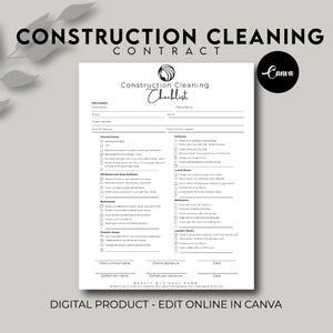 Construction Cleaning Checklist, Cleaning Service Business, Cleaning Service Form, Home Construction Cleaning Template, Cleaning Template