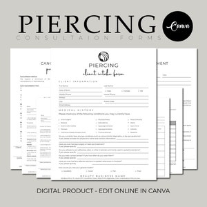 Body Piercing Consent Form, Body Modification, DIY Editable Canva Template, Ear Piercing, Nose Piercing, Piercing Studio, Canva Invoice
