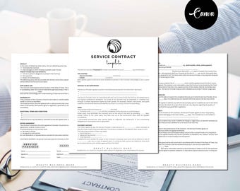 Editable Service Contract Templates, Services Contract Agreement, Service Contract form, Instant Download, Canva Invoice & Receipts, Pdf