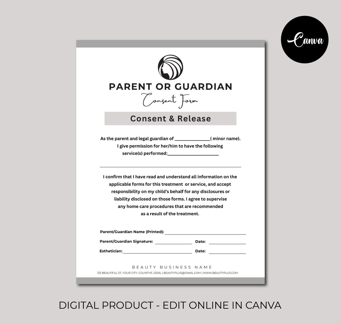 Parental Consent Form, Editable Parental Liability Release Form ...