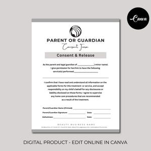 Parental Consent Form, Editable Parental Liability Release Form, Parental Consent Template, Parent Release Form, Minor Consent Form Template