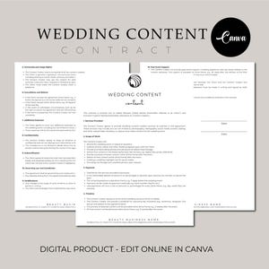 Wedding Content Creator Contract Template, Editable Canva, Editable Social Media Services Agreement, Wedding Content Planner, Coordinator