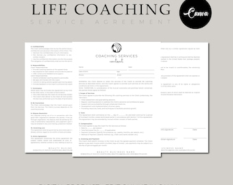 Lebenscoaching-Vertragsvorlage, Mentoring-Services, Life Coach-Vereinbarung, Kundenaufnahme, bearbeitbare Formulare für Coaching-Kunden, bearbeitbar