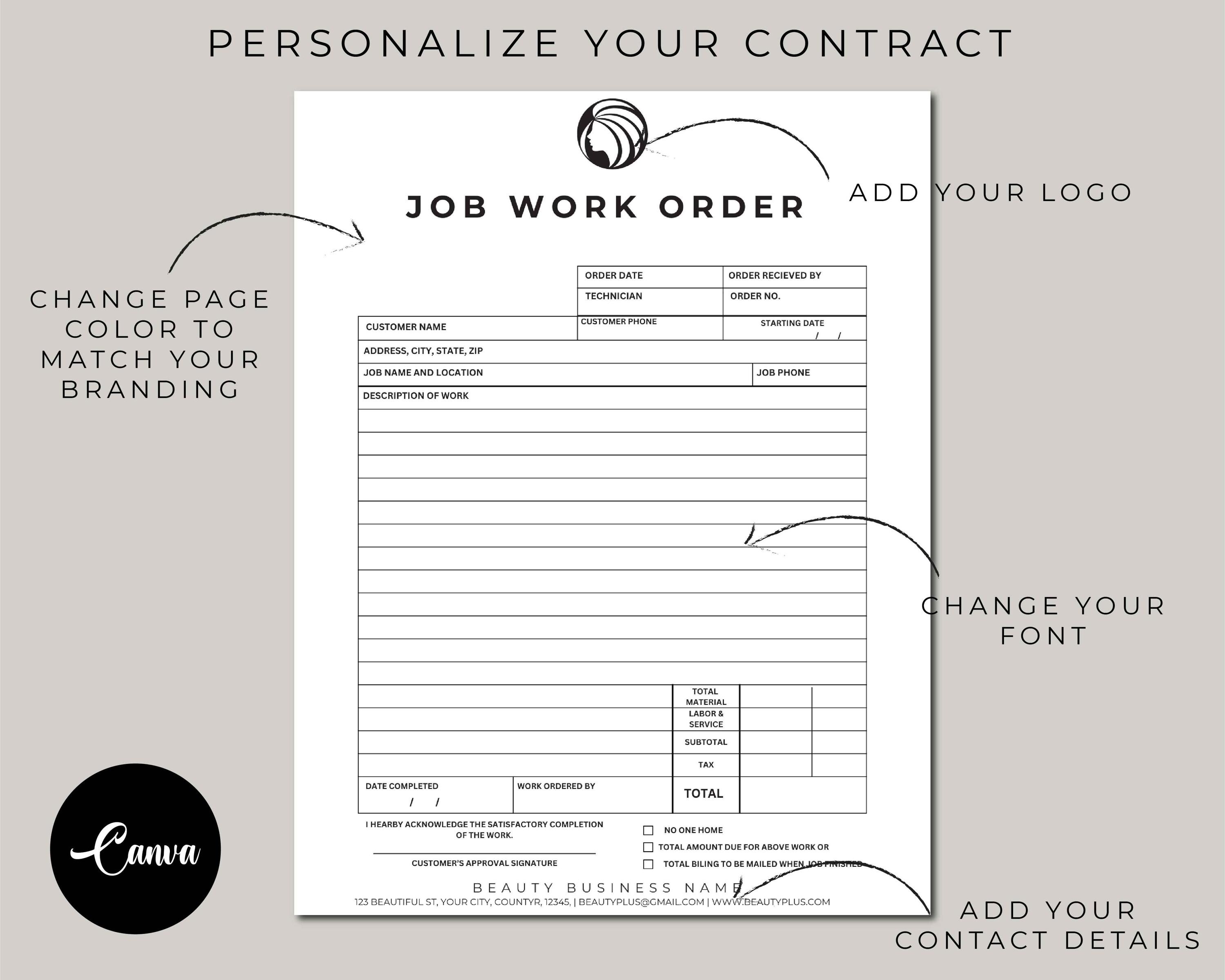 Printable Job Work Order Form, Easy and Simple Job Work Order Form ...