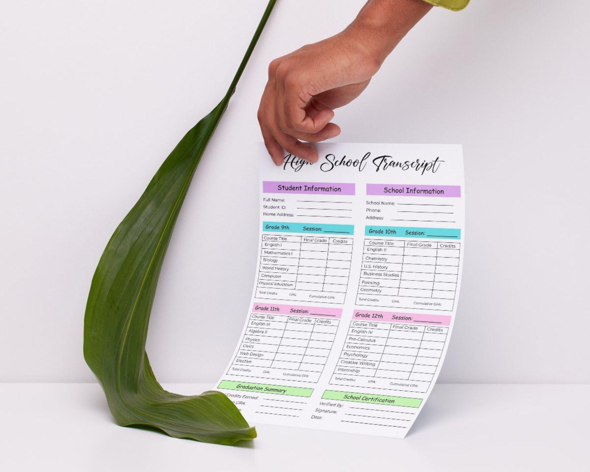 High School Transcript Template, Editable Home School Report Card ...