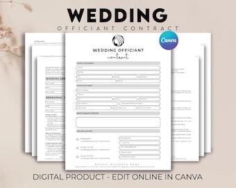 Wedding Officiant Service Client Intake Form, Wedding Vendor Form, Wedding Registrar Template, Marriage & Wedding Minister Service Agreement