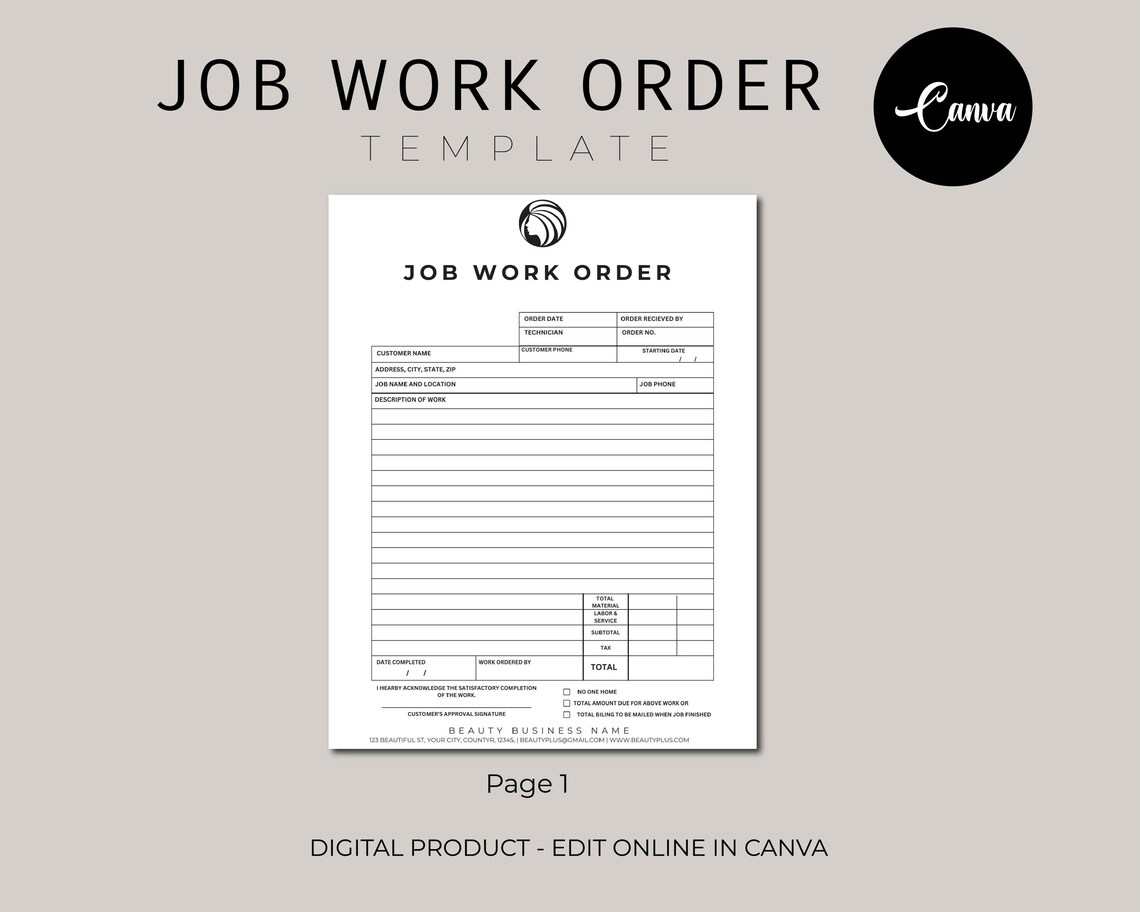 Printable Job Work Order Form, Easy and Simple Job Work Order Form ...