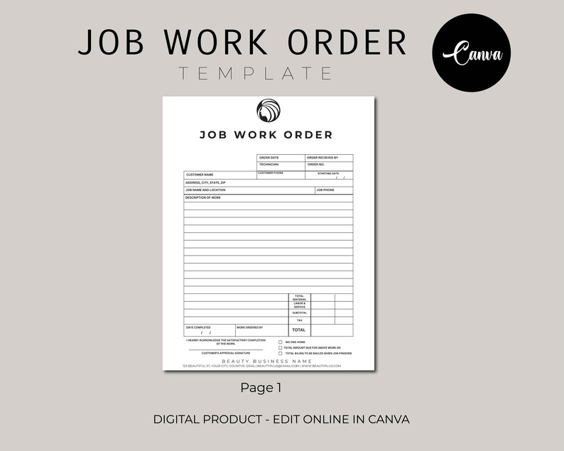 Printable Job Work Order Form, Easy and Simple Job Work Order Form ...