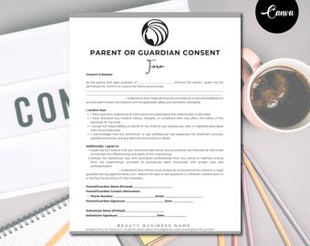 Parental Consent Form for Estheticians and Med Spas, Facials, Lashes, Minor Consent Form, Parent Release Form, Esthetician Forms, Canva