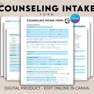 Counseling Intake Form, Mental Health Intake Form Template, Informed Consent for Psychotherapy, Professional Informed Counseling Forms