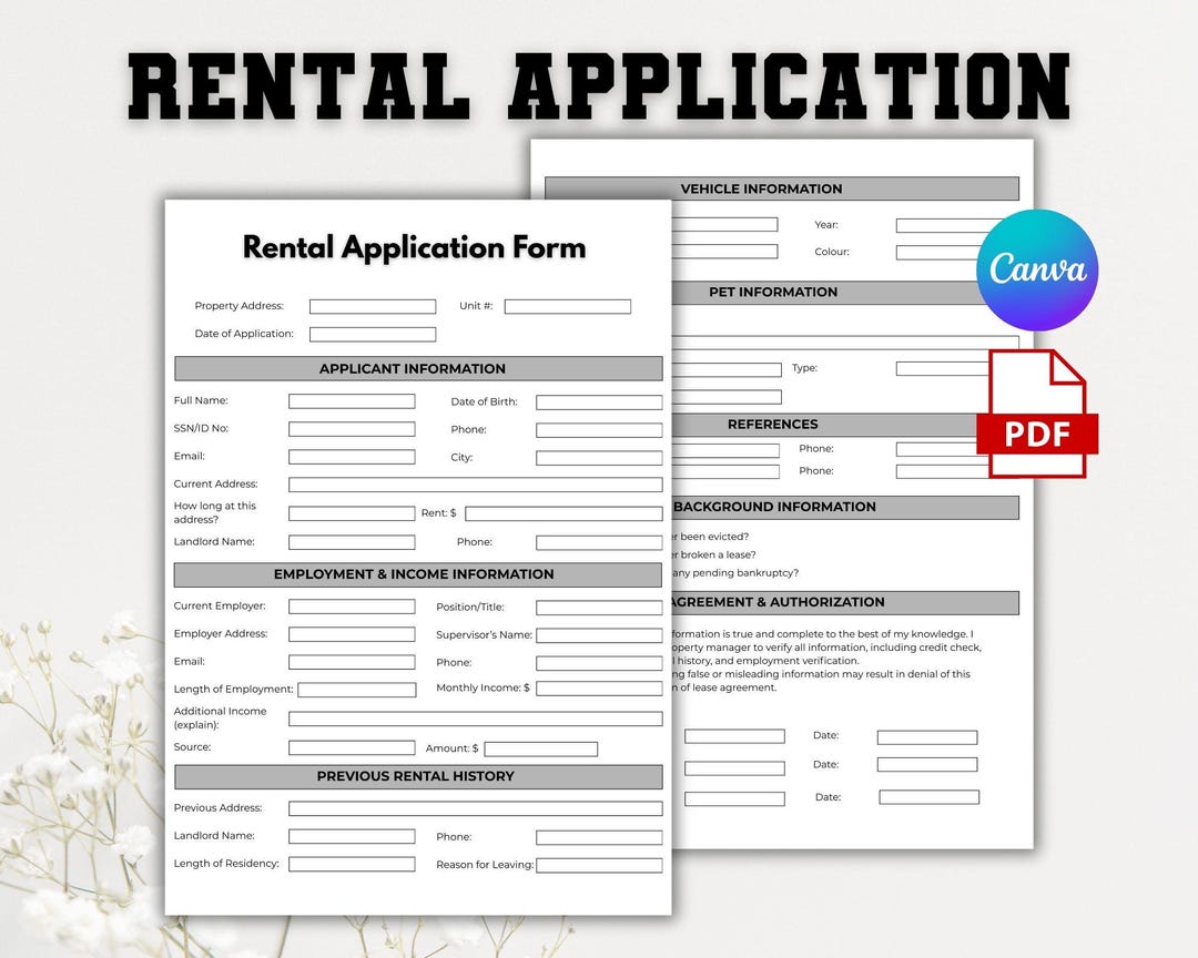 Rental Application Form, Landlord Rental Application, Tenant Rental ...