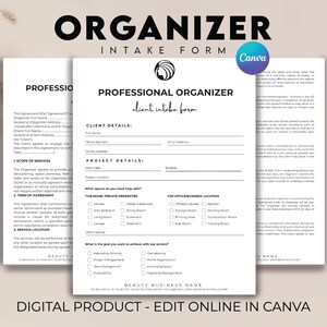 Professional Organizer Contract Forms, Organizing Service Agreement, Professional Organizer Form, Organizing Business Form, Invoice Template
