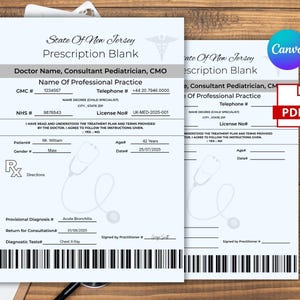 Editable Prescription Template, Professional Script, Prescription Pad, Medicine Label, Editable Pharmacy Label, Pharmacy Pad Template, Canva