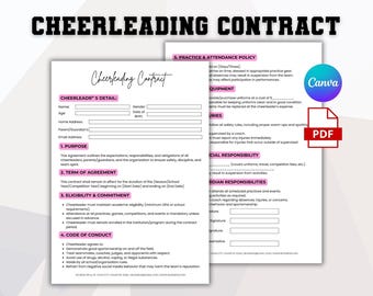 Cheerleading Contract Template, Cheerleading Tryout, Coaching Forms, Athlete Paperwork, Editable Agreement for Coaches, Cheer Team Agreement