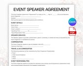 Event Speaker Agreement, Speaker Contract Template, Agreement for Events and Conferences, Webinar Speaker Form, Event Speaker Contract