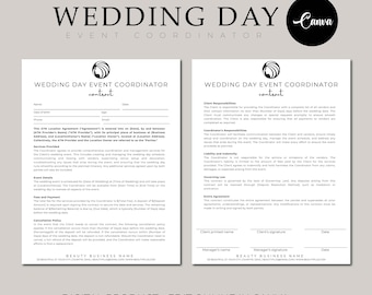 Wedding Day Event Coordinator Contract, Editable Event Coordinator Contract Template, Day of Wedding Coordination Invoice, Instant Download