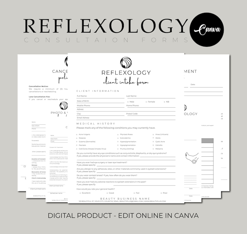 Editable Reflexology Intake Form, Massage Consultation Form, Foot ...