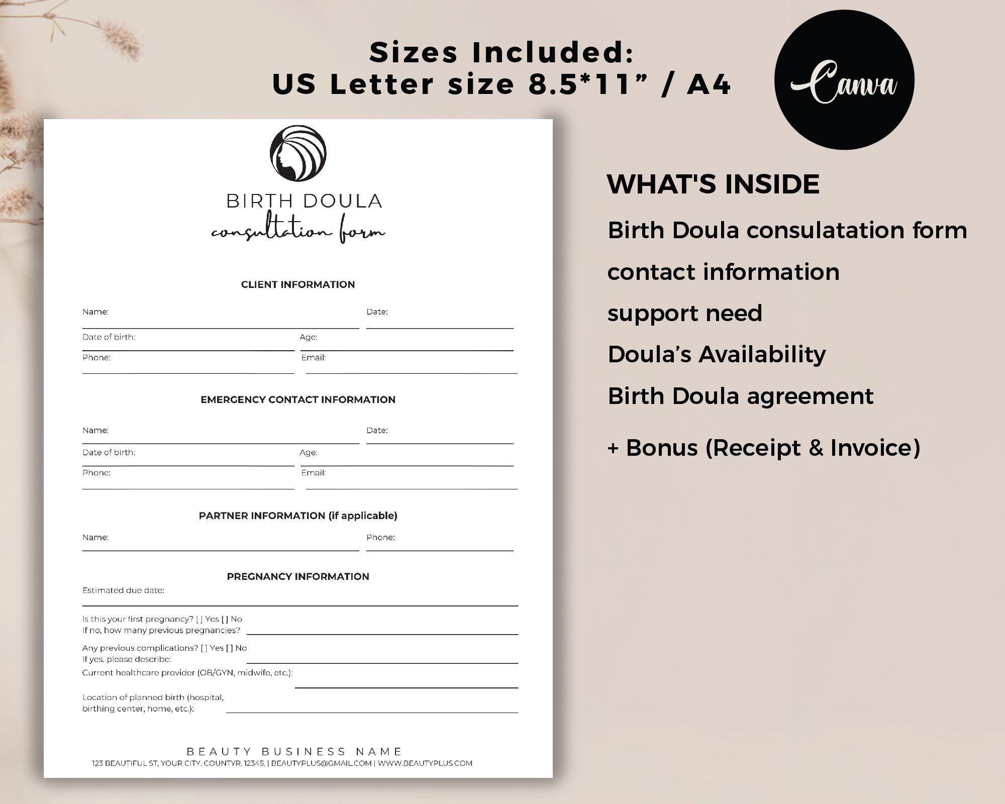 Doula Client Intake Forms Bundle, Birth Doula Contract Forms ...