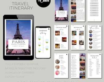 Editable Travel Itinerary Template, Trip Itinerary Printable Travel Guide, Travel Agent Planner, Holiday Honeymoon Vacation Planner