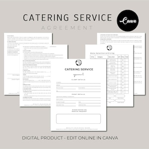 Editable Catering Contract Template, Catering Business Contract PDF, Catering Order Form, Catering Service Form, Food Service Contract Forms