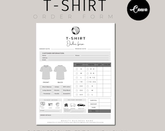 Bon de commande de t-shirt, Modèle de bon de commande de chemise, Bon de commande de t-shirt, Bon de commande personnalisé, Bon de commande, Bon de commande, Bon de commande de t-shirt