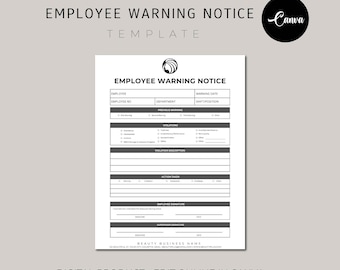 Employee Warning Notice, Employee Write Up, Employee Discipline, Employee Performance, Warning Notice Form, Canva Templates, Printable