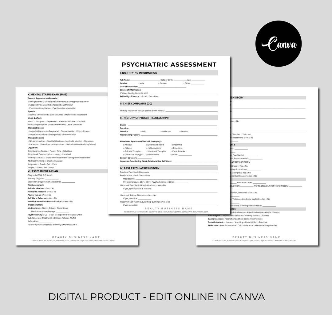 Psychiatry H P Clinical Template Initial Psychiatric Evaluation Note