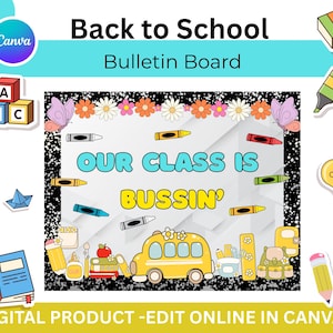 Back to School Bulletin Board, Composition Notebook Classroom Themes, Groovy Classroom Decoration, Colourful Classroom Decoration, Canva