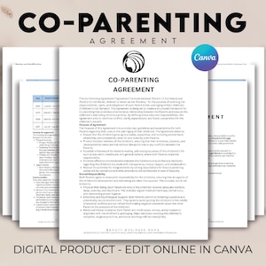 Co-Parenting Agreement Template, Shared Parenting Plan, Co Parenting Agreement Form, Co Parenting Plan, Joint Custody Agreement Contract